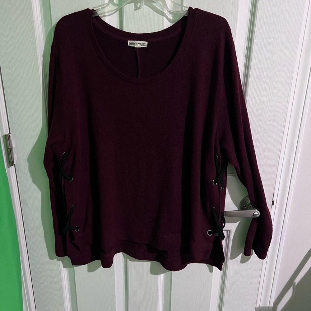 Women's Burgundy Sweater with Side Lace-Up Detail